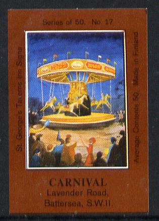Match Box Labels - Carnival (No.17 from a series of 50 Pub signs) dark brown background, very fine unused condition (St George's Taverns), stamps on circus