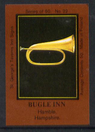 Match Box Labels - Bugle Inn (No.22 from a series of 50 Pub signs) dark brown background, very fine unused condition (St Georges Taverns), stamps on music