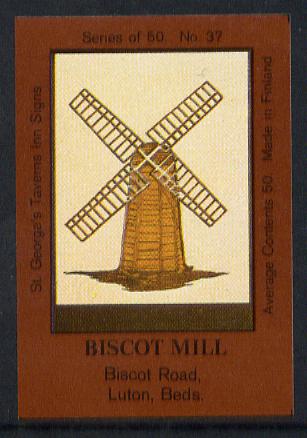 Match Box Labels - Biscot Mill (No.37 from a series of 50 Pub signs) dark brown background, very fine unused condition (St Georges Taverns), stamps on windmills