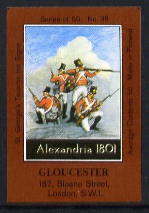 Match Box Labels - Gloucester (No.38 from a series of 50 Pub signs) dark brown background, very fine unused condition (St Georges Taverns), stamps on militaria