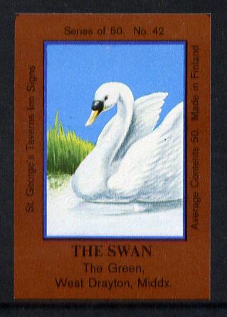 Match Box Labels - The Swan (No.42 from a series of 50 Pub signs) dark brown background, very fine unused condition (St George's Taverns), stamps on swans    birds