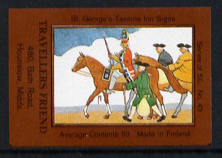 Match Box Labels - Travellers Friend (No.43 from a series of 50 Pub signs) dark brown background, very fine unused condition (St George's Taverns), stamps on , stamps on  stamps on horses