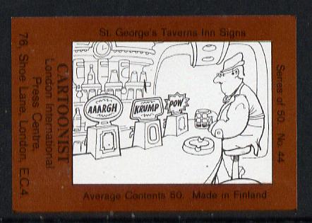 Match Box Labels - Cartoonist (No.44 from a series of 50 Pub signs) dark brown background, very fine unused condition (St Georges Taverns), stamps on cartoons