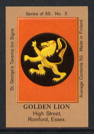Match Box Labels - Golden Lion (No.3 from a series of 50 Pub signs) light brown background, very fine unused condition (St George's Taverns), stamps on cats, stamps on lion