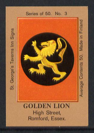 Match Box Labels - Golden Lion (No.3 from a series of 50 Pub signs) light brown background, very fine unused condition (St Georges Taverns), stamps on cats, stamps on lion