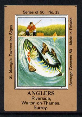 Match Box Labels - Anglers (No.13 from a series of 50 Pub signs) light brown background, very fine unused condition (St George's Taverns), stamps on , stamps on  stamps on fishing