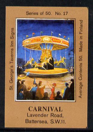 Match Box Labels - Carnival (No.17 from a series of 50 Pub signs) light brown background, very fine unused condition (St George's Taverns), stamps on , stamps on  stamps on circus