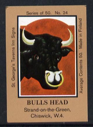 Match Box Labels - Bull's Head (No.24 from a series of 50 Pub signs) light brown background, very fine unused condition (St George's Taverns), stamps on , stamps on  stamps on bull    bovine