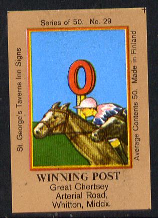 Match Box Labels - Winning Post (No.29 from a series of 50 Pub signs) light brown background, very fine unused condition (St George's Taverns), stamps on , stamps on  stamps on horses, stamps on horse racing