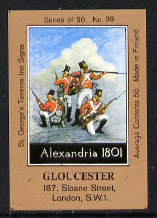 Match Box Labels - Gloucester (No.38 from a series of 50 Pub signs) light brown background, very fine unused condition (St George's Taverns), stamps on , stamps on  stamps on militaria