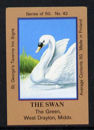 Match Box Labels - The Swan (No.42 from a series of 50 Pub signs) light brown background, very fine unused condition (St George's Taverns), stamps on , stamps on  stamps on swans    birds