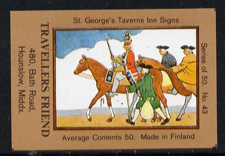 Match Box Labels - Travellers Friend (No.43 from a series of 50 Pub signs) light brown background, very fine unused condition (St George's Taverns), stamps on , stamps on  stamps on horses