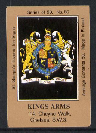 Match Box Labels - Kings Arms (No.50 from a series of 50 Pub signs) light brown background, very fine unused condition (St George's Taverns), stamps on royalty, stamps on arms, stamps on heraldry
