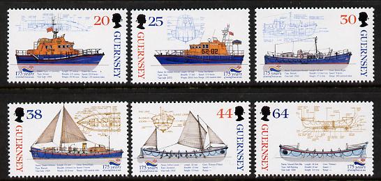 Guernsey 1999 175th Anniversary of Royal National Lifeboat Institution set of 6 unmounted mint SG 827-32, stamps on , stamps on  stamps on lifeboats, stamps on  stamps on ships