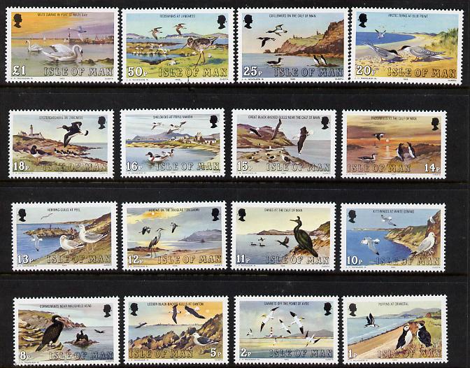 Isle of Man 1983-85 Marine Birds defnitive set of 16 values 1p to \A31 unmounted mint SG 232-47, stamps on birds