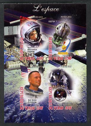 Chad 2013 Space imperf sheetlet containing 4 values unmounted mint, stamps on , stamps on  stamps on space