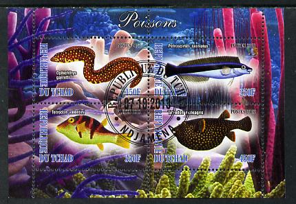 Chad 2013 Fish #1 perf sheetlet containing 4 values fine cto used, stamps on , stamps on  stamps on marine life, stamps on  stamps on fish