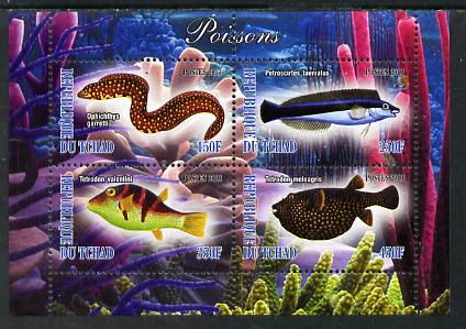 Chad 2013 Fish #1 perf sheetlet containing 4 values unmounted mint, stamps on marine life, stamps on fish