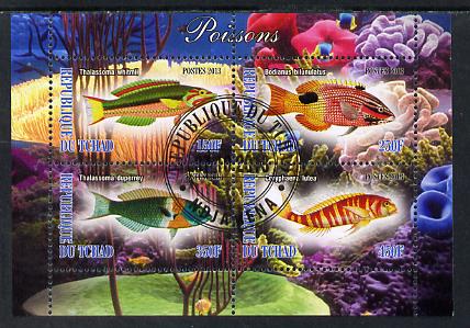 Chad 2013 Fish #2 perf sheetlet containing 4 values fine cto used, stamps on marine life, stamps on fish