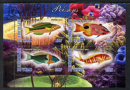 Chad 2013 Fish #2 perf sheetlet containing 4 values unmounted mint, stamps on marine life, stamps on fish