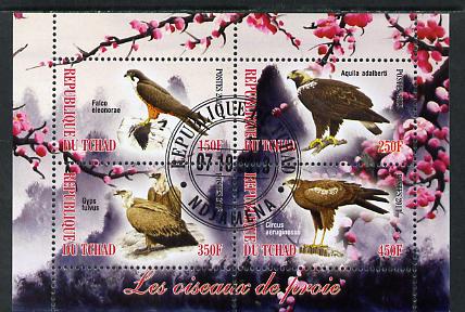 Chad 2013 Birds of Prey perf sheetlet containing 4 values fine cto used, stamps on , stamps on  stamps on birds, stamps on  stamps on birds of prey, stamps on  stamps on 