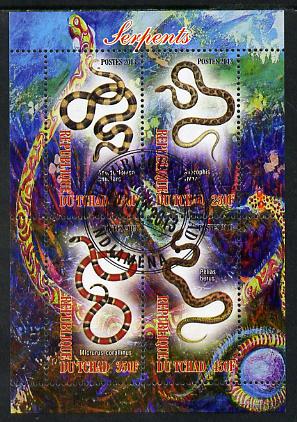 Chad 2013 Snakes perf sheetlet containing 4 values fine cto used, stamps on , stamps on  stamps on reptiles, stamps on  stamps on snakes