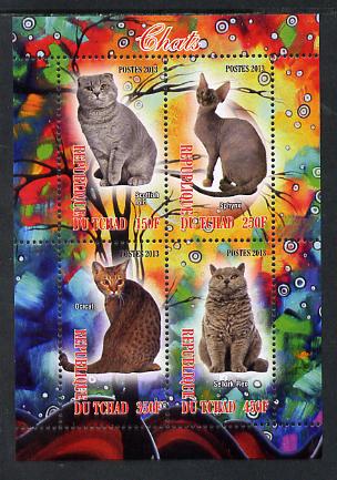 Chad 2013 Domestic Cats #2 perf sheetlet containing 4 values unmounted mint, stamps on cats