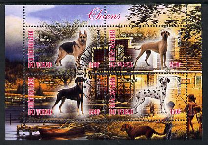 Chad 2013 Dogs #2 perf sheetlet containing 4 values fine cto used, stamps on , stamps on  stamps on dogs