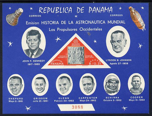 Panama 1963 History of Space imperf m/sheet unmounted mint, numbered from a limited printing unmounted mint, stamps on , stamps on  stamps on personalities, stamps on  stamps on kennedy