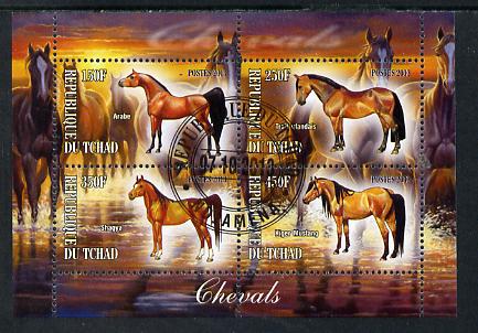 Chad 2013 Horses perf sheetlet containing 4 values fine cto used, stamps on , stamps on  stamps on horses