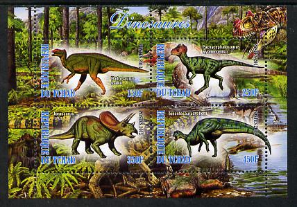 Chad 2013 Dinosaurs #1 perf sheetlet containing 4 values unmounted mint, stamps on dinosaurs