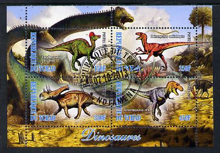 Chad 2013 Dinosaurs #2 perf sheetlet containing 4 values fine cto used, stamps on dinosaurs