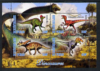 Chad 2013 Dinosaurs #2 perf sheetlet containing 4 values unmounted mint, stamps on dinosaurs