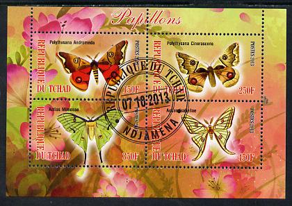 Chad 2013 Butterflies #07 perf sheetlet containing 4 values fine cto used, stamps on , stamps on  stamps on butterflies