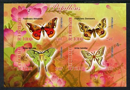 Chad 2013 Butterflies #07 imperf sheetlet containing 4 values unmounted mint, stamps on , stamps on  stamps on butterflies