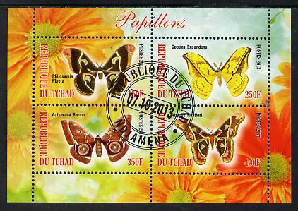 Chad 2013 Butterflies #08 perf sheetlet containing 4 values fine cto used, stamps on , stamps on  stamps on butterflies