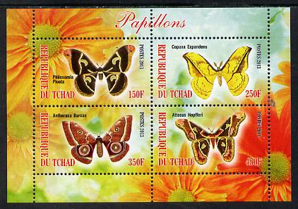 Chad 2013 Butterflies #08 perf sheetlet containing 4 values unmounted mint, stamps on , stamps on  stamps on butterflies