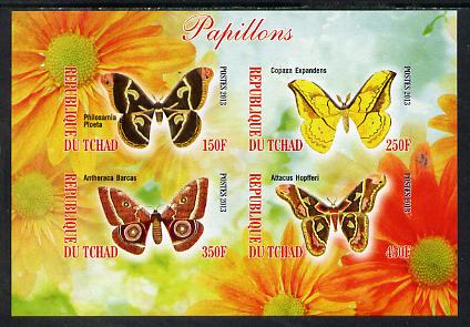 Chad 2013 Butterflies #08 imperf sheetlet containing 4 values unmounted mint, stamps on butterflies
