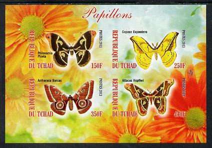 Chad 2013 Butterflies #08 imperf sheetlet containing 4 values unmounted mint, stamps on , stamps on  stamps on butterflies