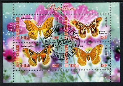Chad 2013 Butterflies #09 perf sheetlet containing 4 values fine cto used, stamps on , stamps on  stamps on butterflies