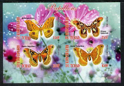 Chad 2013 Butterflies #09 imperf sheetlet containing 4 values unmounted mint, stamps on , stamps on  stamps on butterflies