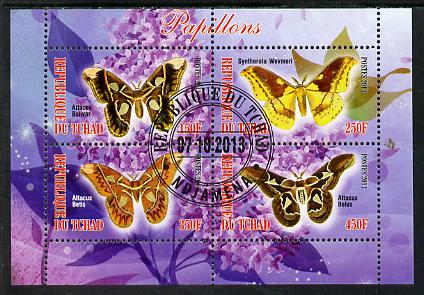 Chad 2013 Butterflies #10 perf sheetlet containing 4 values fine cto used, stamps on butterflies