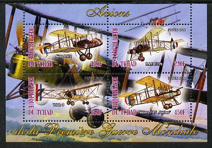 Chad 2013 Aircraft of WW1 #2 perf sheetlet containing 4 values unmounted mint, stamps on , stamps on  stamps on aviation, stamps on  stamps on  ww1 , stamps on  stamps on 