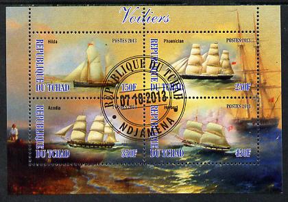 Chad 2013 Sailing Ships #1 perf sheetlet containing 4 values fine cto used, stamps on , stamps on  stamps on ships