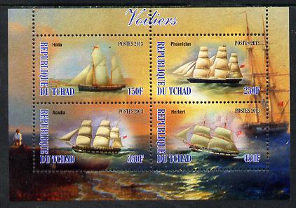 Chad 2013 Sailing Ships #1 perf sheetlet containing 4 values unmounted mint, stamps on , stamps on  stamps on ships