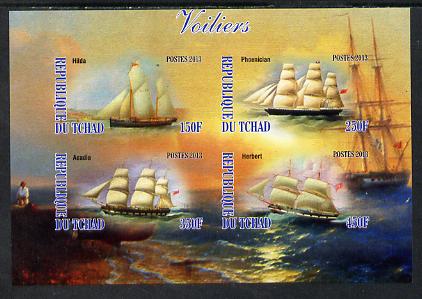Chad 2013 Sailing Ships #1 imperf sheetlet containing 4 values unmounted mint, stamps on ships