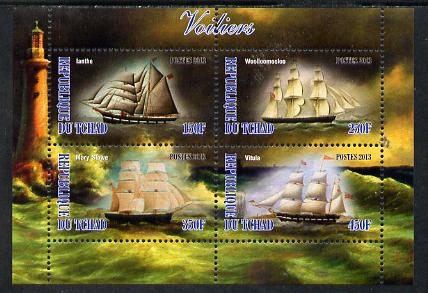 Chad 2013 Sailing Ships #2 perf sheetlet containing 4 values unmounted mint, stamps on , stamps on  stamps on ships