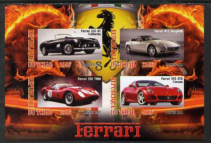 Chad 2013 Ferrari Cars #2 imperf sheetlet containing 4 values unmounted mint, stamps on cars, stamps on ferrari
