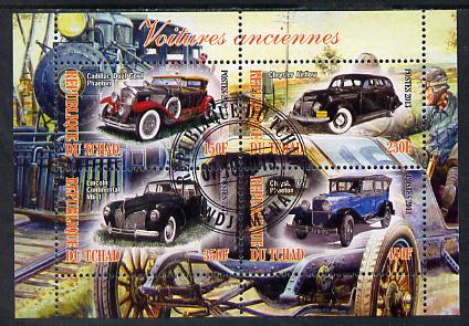 Chad 2013 Early Cars #1 perf sheetlet containing 4 values fine cto used, stamps on cars, stamps on 