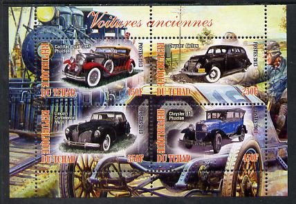 Chad 2013 Early Cars #1 perf sheetlet containing 4 values unmounted mint, stamps on cars, stamps on 
